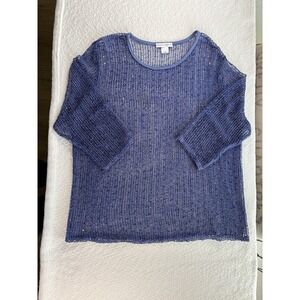 Draper's & Damon's Women's 2X Blue Open Knit/Mesh Sequin Lightweight Travel Top